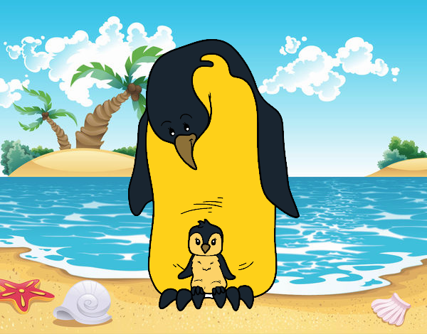 Dibujo Pingüino con su cría pintado por linda423