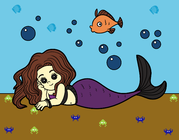 Dibujo Sirena Bonita pintado por linda423