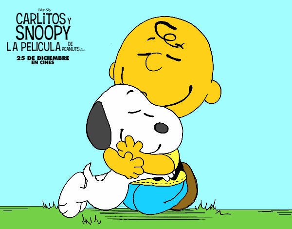 Dibujo Snoopy y Carlitos abrazados pintado por brendibu