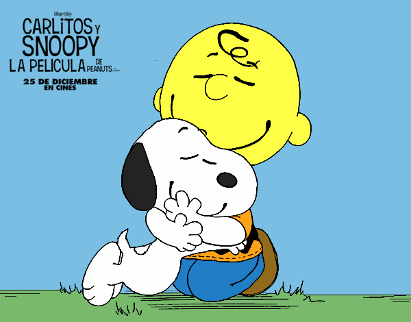 Dibujo Snoopy y Carlitos abrazados pintado por matimanent
