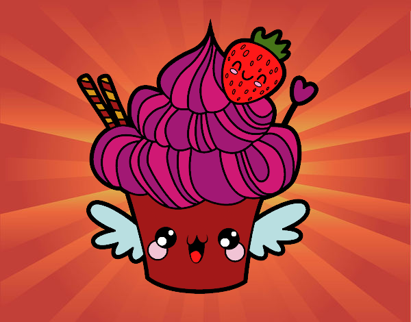 Dibujo Cupcake kawaii con fresa pintado por Bella-Luna