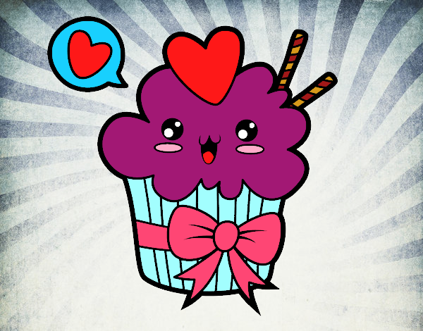Dibujo Cupcake kawaii con lazo pintado por Bella-Luna