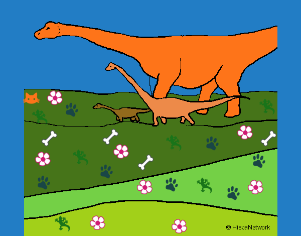 Dibujo Familia de Braquiosaurios pintado por linda423