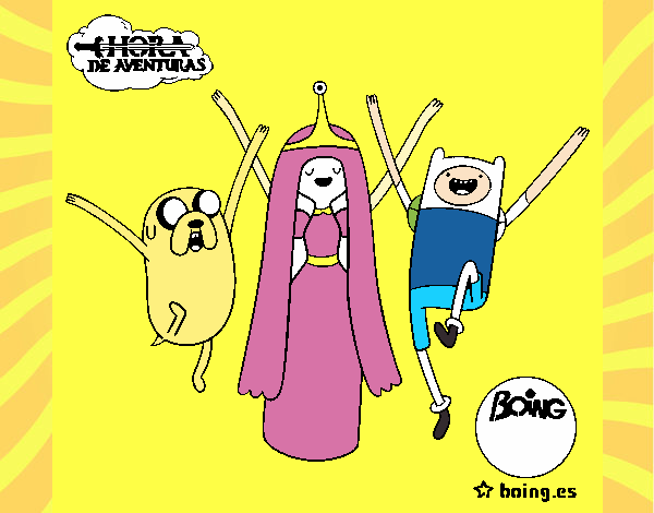 Dibujo Jake, Princesa Chicle y Finn pintado por mililamejo