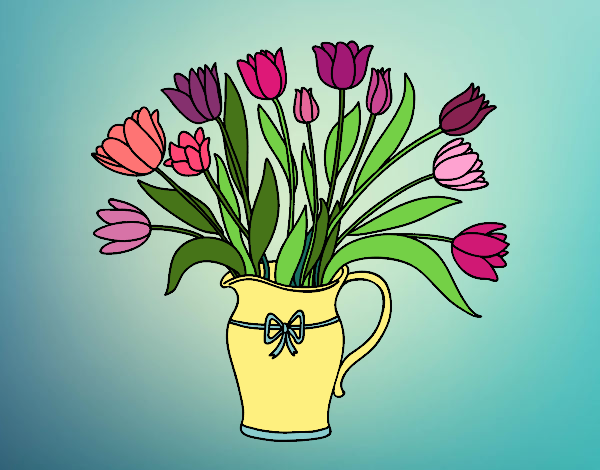 Dibujo Jarrón de tulipanes pintado por blanca