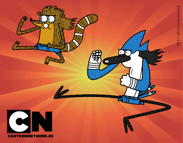 Dibujo Mordecai y Rigby karatekas pintado por brawny