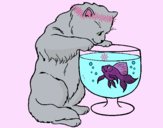 Dibujo Gato mirando al pez pintado por ALETTE