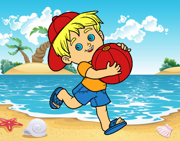 Dibujo Niño jugando con balón de playa pintado por buenosdibu