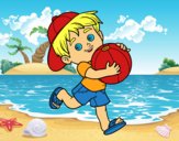 Dibujo Niño jugando con balón de playa pintado por buenosdibu