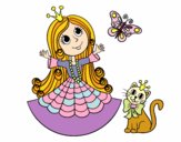 Dibujo Princesa con gato y mariposa pintado por adrigarcia