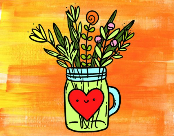 Dibujo Bote con flores silvestres y un corazón pintado por fakita