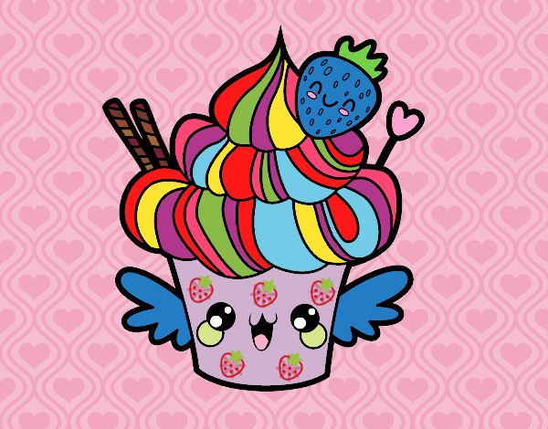 Dibujo Cupcake kawaii con fresa pintado por nuri17