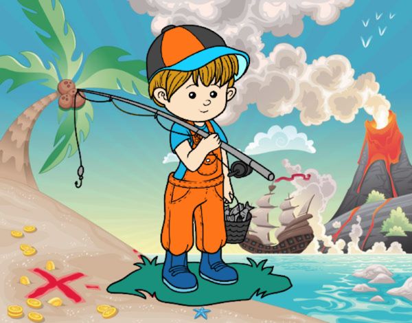 Dibujo Niño pescador pintado por fakita
