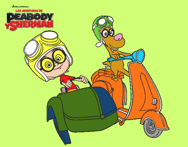 Dibujo Mr Peabody y Sherman en moto pintado por nicobelly