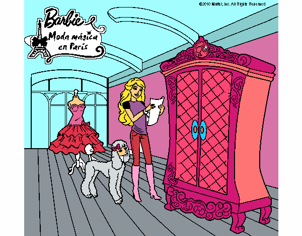 Dibujo Barbie delante del armario pintado por aviga