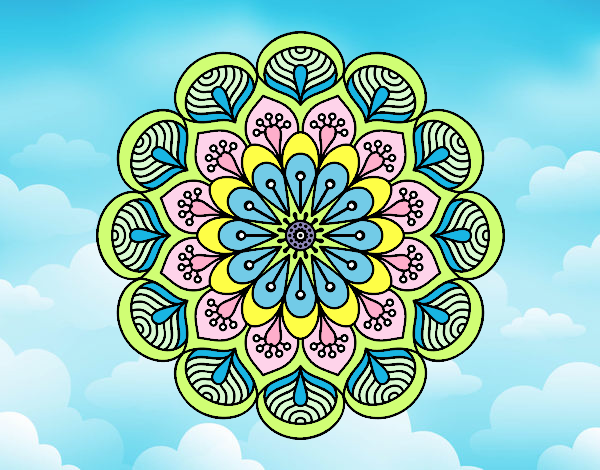 Dibujo Mandala flor y hojas pintado por Fuelo 