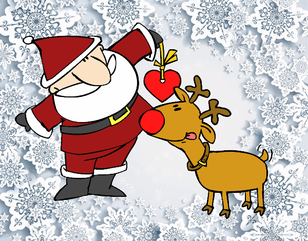 Dibujo Papá Noel y Rudolf pintado por juge_mar