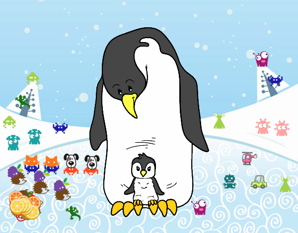 Dibujo Pingüino con su cría pintado por matimanent