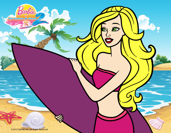 Dibujo Barbie va a surfear pintado por dominium