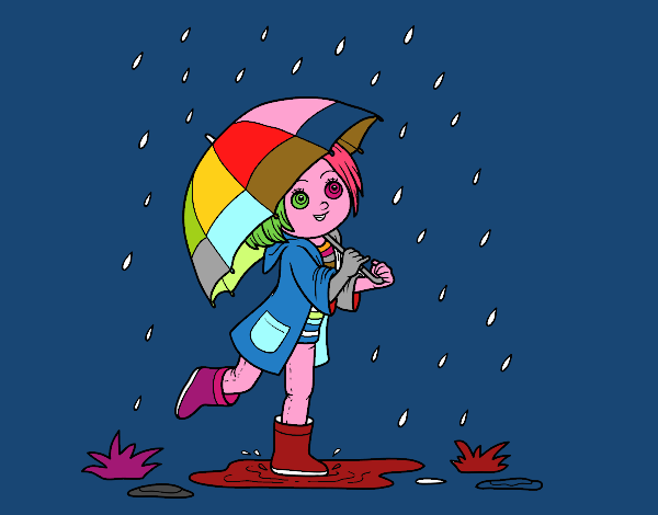 Dibujo Niña con paraguas bajo la lluvia pintado por stocn
