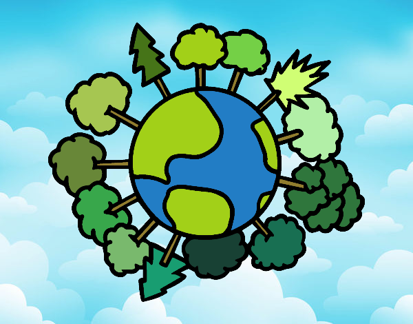 Dibujo Planeta tierra con árboles pintado por dominium