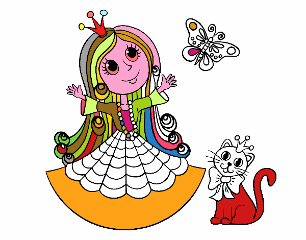 Dibujo Princesa con gato y mariposa pintado por stocn