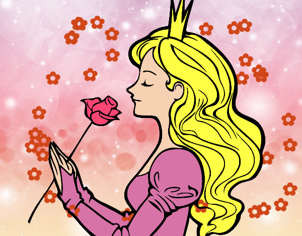Dibujo Princesa y rosa pintado por nido