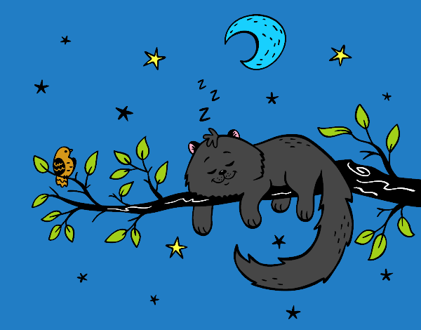 Dibujo El gato y la luna pintado por daniart12