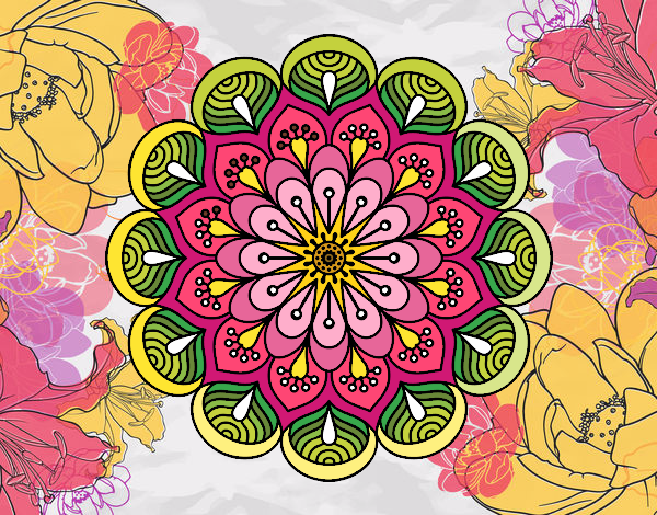 Dibujo Mandala flor y hojas pintado por Susanajg