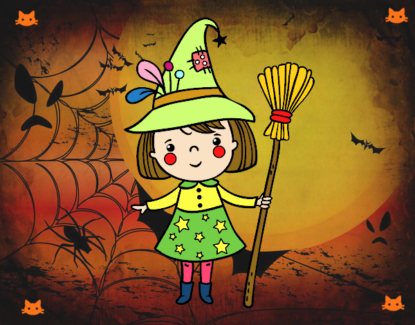 Dibujo Niña bruja de Halloween pintado por Iyana
