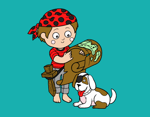 Niño pirata con su perro