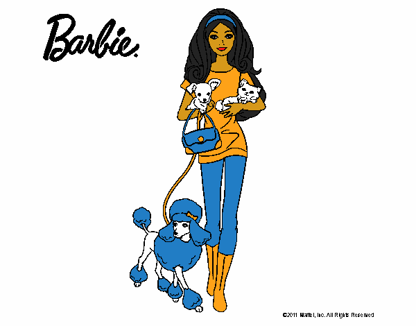 Dibujo Barbie con sus mascotas pintado por dandanhooo