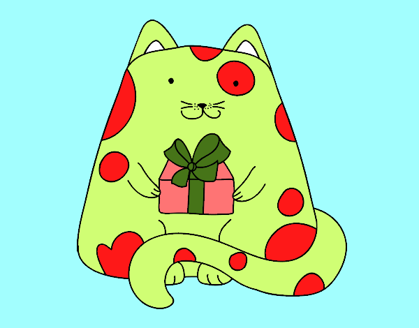 Dibujo Gato con un regalo pintado por dandanhooo
