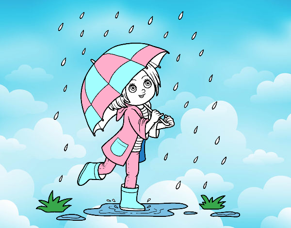 Niña con paraguas bajo la lluvia