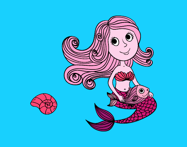 Dibujo Sirena y su pez pintado por dandanhooo