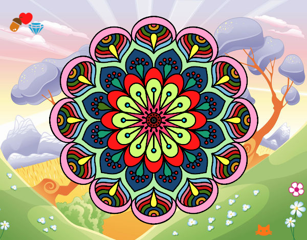 Dibujo Mandala flor y hojas pintado por PepeArroba