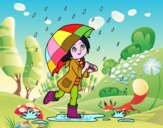 Dibujo Niña con paraguas bajo la lluvia pintado por PepeArroba