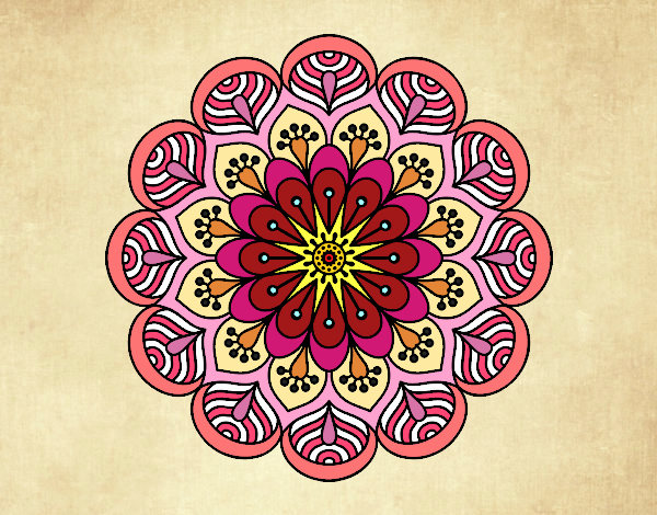 Dibujo Mandala flor y hojas pintado por twazowski