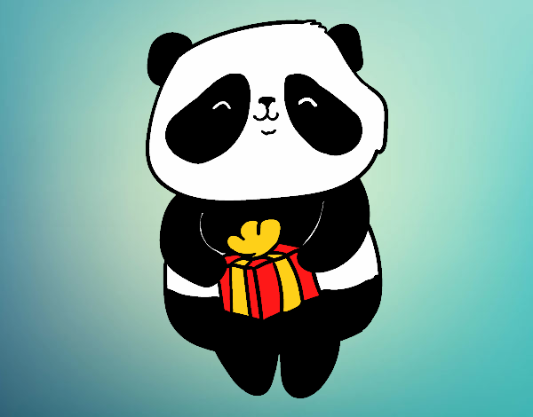 Dibujo Panda con regalo pintado por twazowski