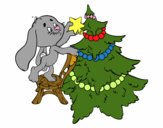 Dibujo Conejo decorando el árbol de navidad pintado por xavi-7