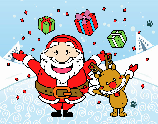 Dibujo Santa y reno con regalos pintado por santy15