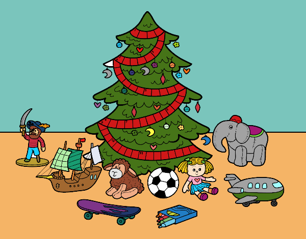 Dibujo Árbol de Navidad y juguetes pintado por lolyyfeli