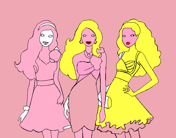 Dibujo Barbie y sus amigas vestidas de fiesta pintado por Sofi1412