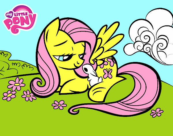 Dibujo Fluttershy con un conejito pintado por Flothershy