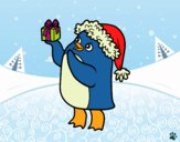 Dibujo Pingüino con gorro y regalo de Navidad pintado por LuliTFM