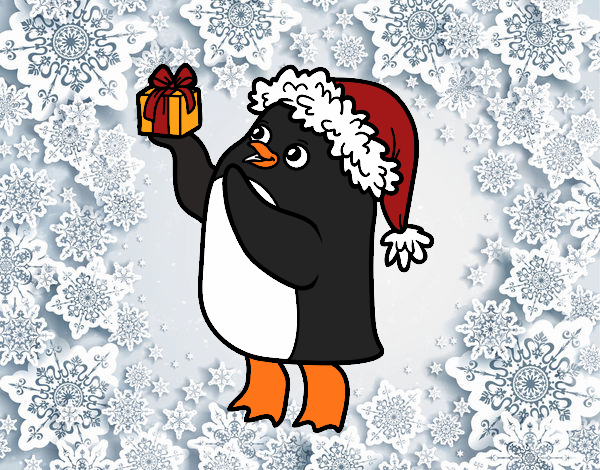 Dibujo Pingüino con gorro y regalo de Navidad pintado por raiza4477