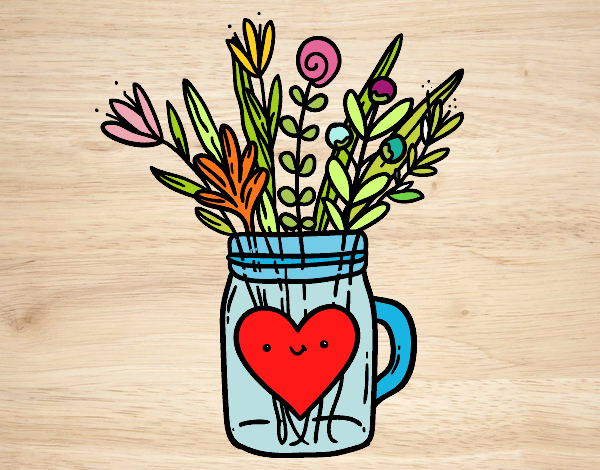 Dibujo Bote con flores silvestres y un corazón pintado por yussette 