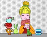 Dibujo Chica con bufanda y taza de té pintado por JOSEMG