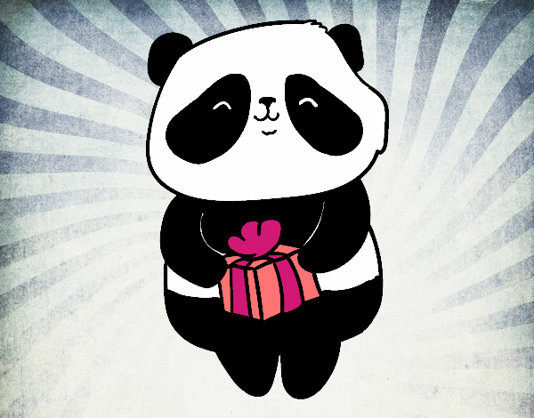 Dibujo Panda con regalo pintado por yussette 