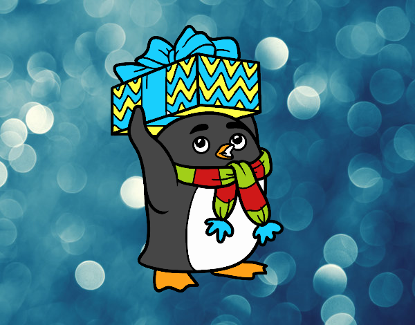 Dibujo Pingüino con regalo de Navidad pintado por Luciablan